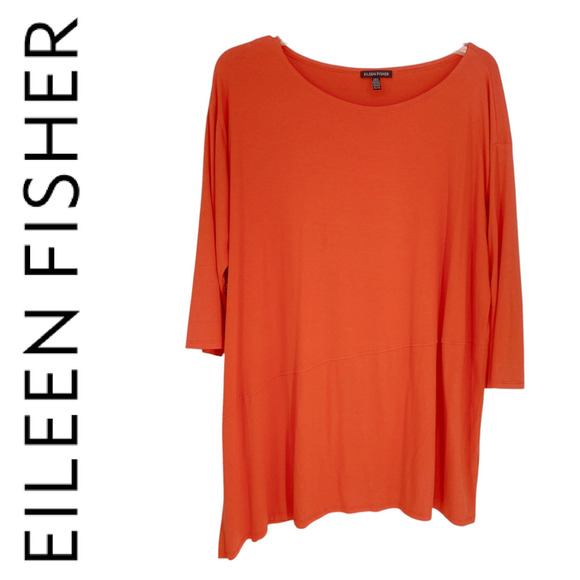 Eileen Fisher Sz XL Orange Asymmetric Knit Tunic Top Minimalist Capsule Wardrobe - Picture 1 of 5